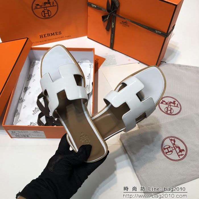 HERMES愛馬仕 頂級品質 2018漆皮系列 貴婦拖鞋 休閒百搭款 真皮底女拖鞋  dsX1412